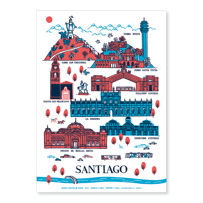 Afiche Santiago Patrimonial rojo - azul