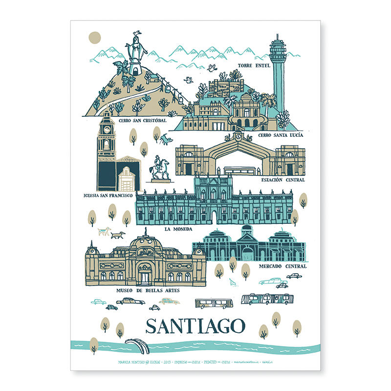 Afiche Santiago Patrimonial beige - menta