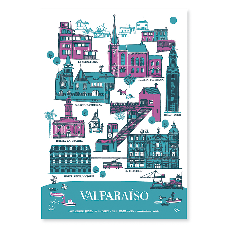 Afiche Valparaíso Patrimonial turquesa