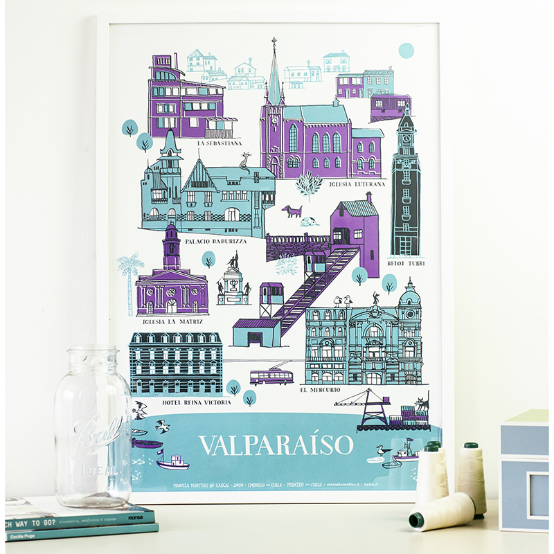 Afiche Valparaíso Patrimonial turquesa
